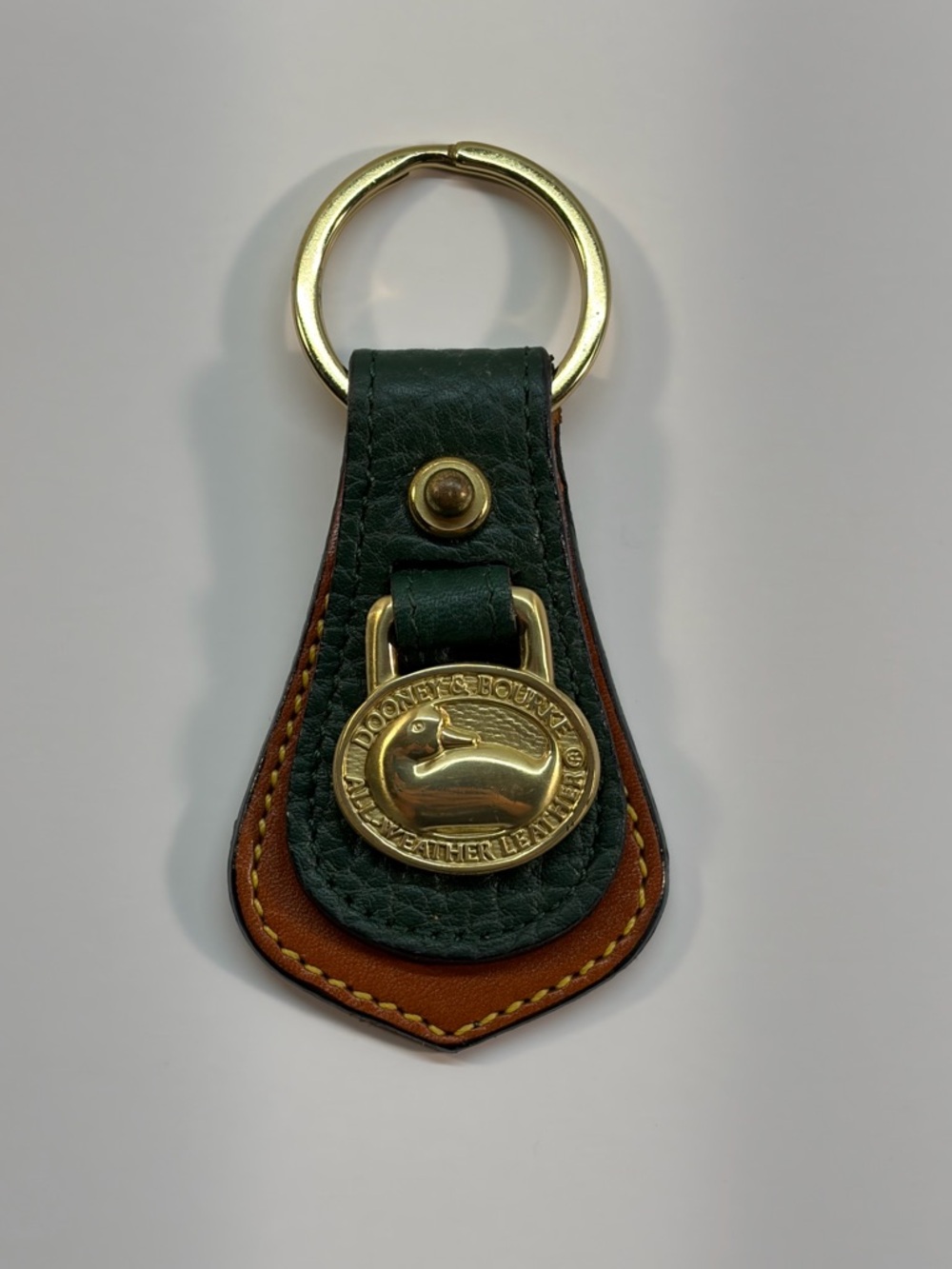 Vintage Dooney & Bourke All Weather Leather Green Solid brass Key Ring Key chain